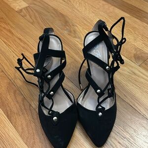 Black lace up stilettos